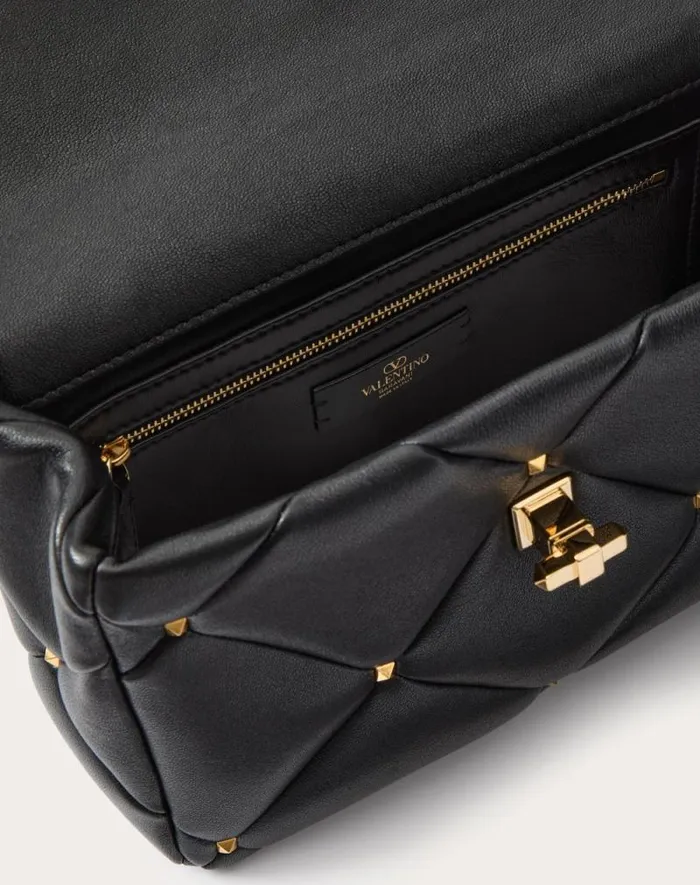 Valentino Shoulder Bags Woman Valentino Garavani Roman Stud Bag In Nappa Patchwork For Woman In Black Black