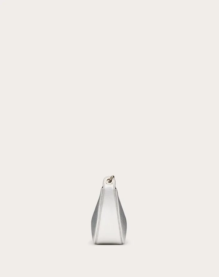 Valentino Shoulder Bags Woman Vlogo Moon Mini Hobo Bag In Metallic Grainy Calfskin With Chain For Woman In Silver Silver Valentino Shoulder Bags Woman Vlogo Moon Mini Hobo Bag In Metallic Grainy Calfskin With Chain For Woman In Silver Silver