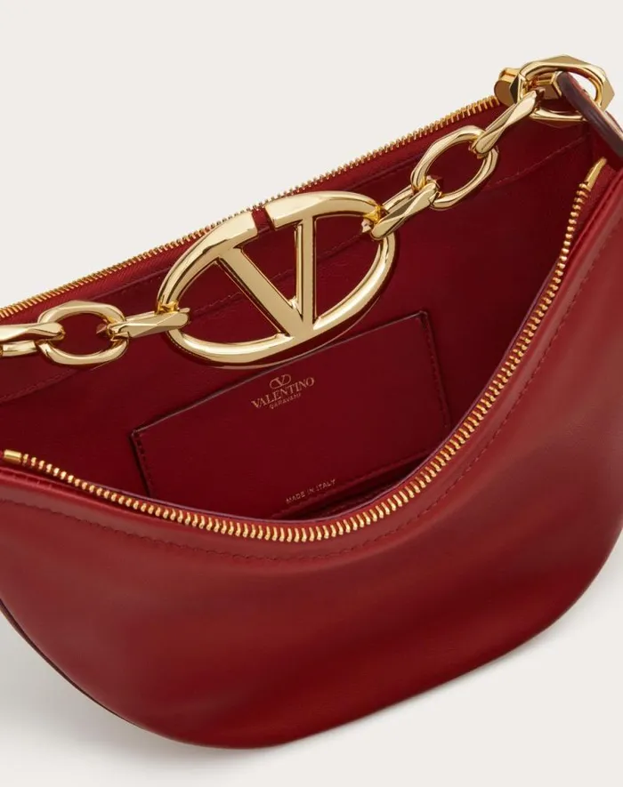 Valentino Shoulder Bags Woman Vlogo Moon Mini Hobo Bag In Nappa Leather With Chain For Woman In Rosso Valentino Rosso Valentino Valentino Shoulder Bags Woman Vlogo Moon Mini Hobo Bag In Nappa Leather With Chain For Woman In Rosso Valentino Rosso Valentino