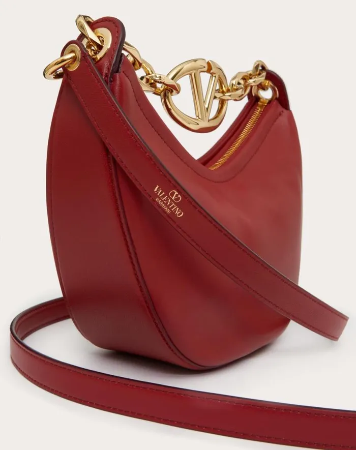 Valentino Shoulder Bags Woman Vlogo Moon Mini Hobo Bag In Nappa Leather With Chain For Woman In Rosso Valentino Rosso Valentino Valentino Shoulder Bags Woman Vlogo Moon Mini Hobo Bag In Nappa Leather With Chain For Woman In Rosso Valentino Rosso Valentino