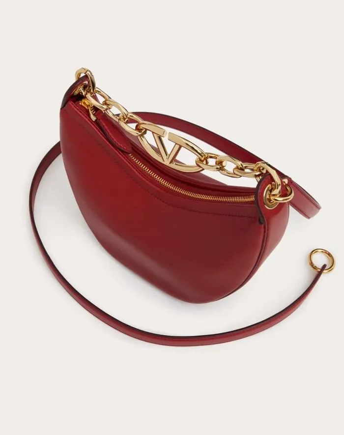 Valentino Shoulder Bags Woman Vlogo Moon Mini Hobo Bag In Nappa Leather With Chain For Woman In Rosso Valentino Rosso Valentino Valentino Shoulder Bags Woman Vlogo Moon Mini Hobo Bag In Nappa Leather With Chain For Woman In Rosso Valentino Rosso Valentino