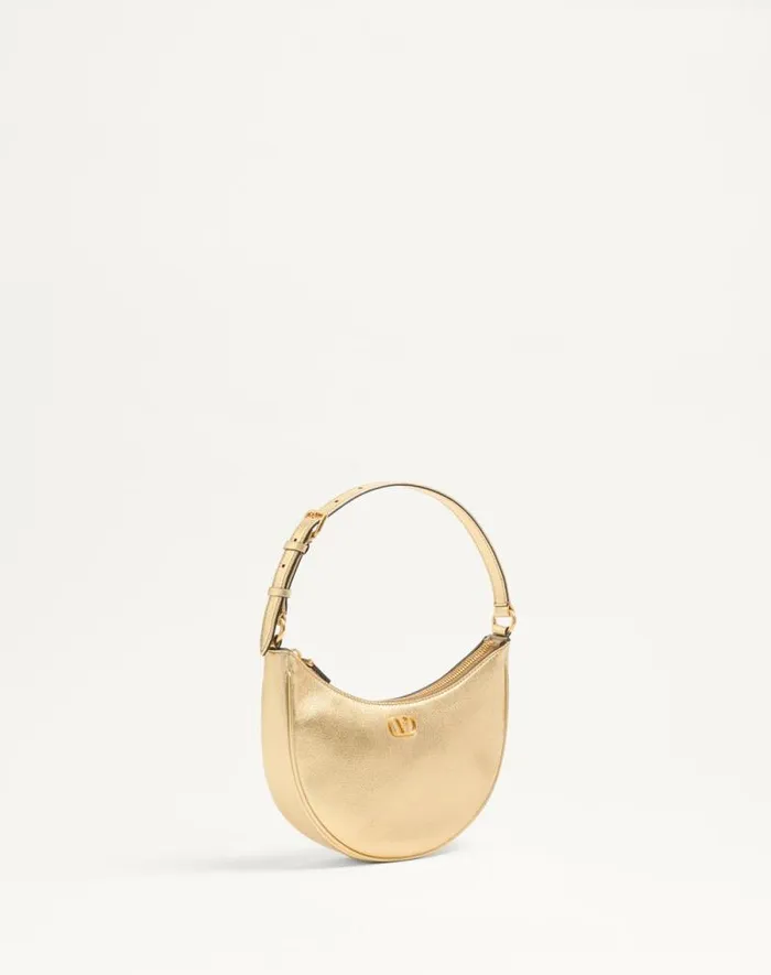 Valentino Shoulder Bags Woman Vlogo Signature Mini Hobo Bag In Laminated Grainy Calfskin For Woman In Antique Brass Antique Brass