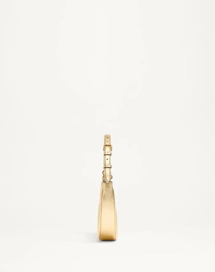 Valentino Shoulder Bags Woman Vlogo Signature Mini Hobo Bag In Laminated Grainy Calfskin For Woman In Antique Brass Antique Brass
