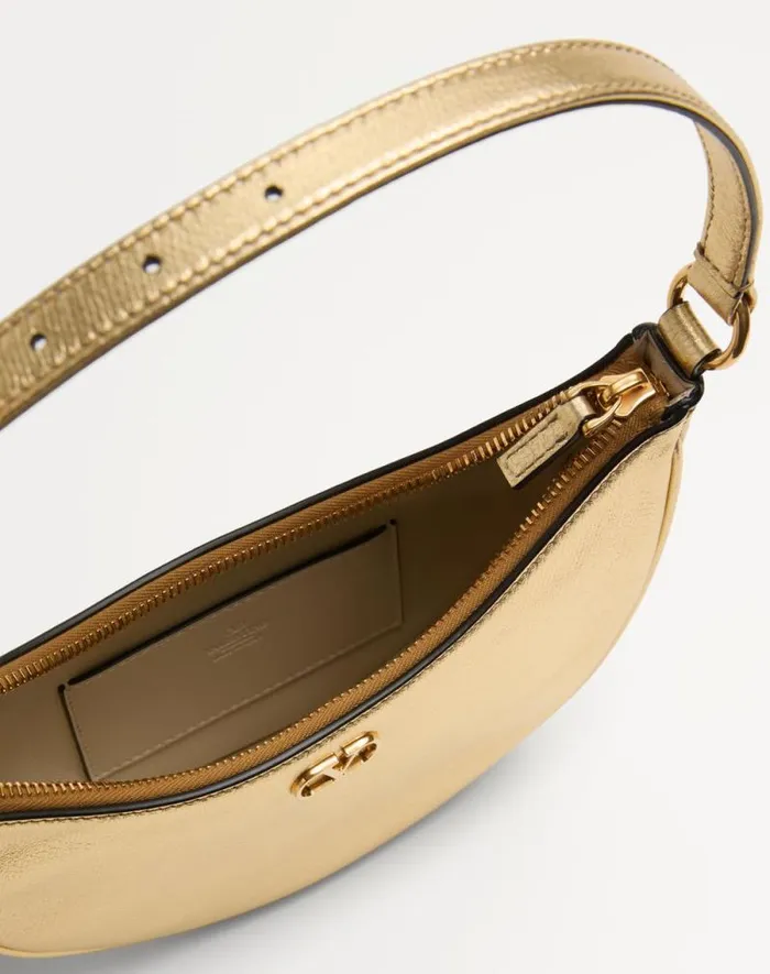 Valentino Shoulder Bags Woman Vlogo Signature Mini Hobo Bag In Laminated Grainy Calfskin For Woman In Antique Brass Antique Brass