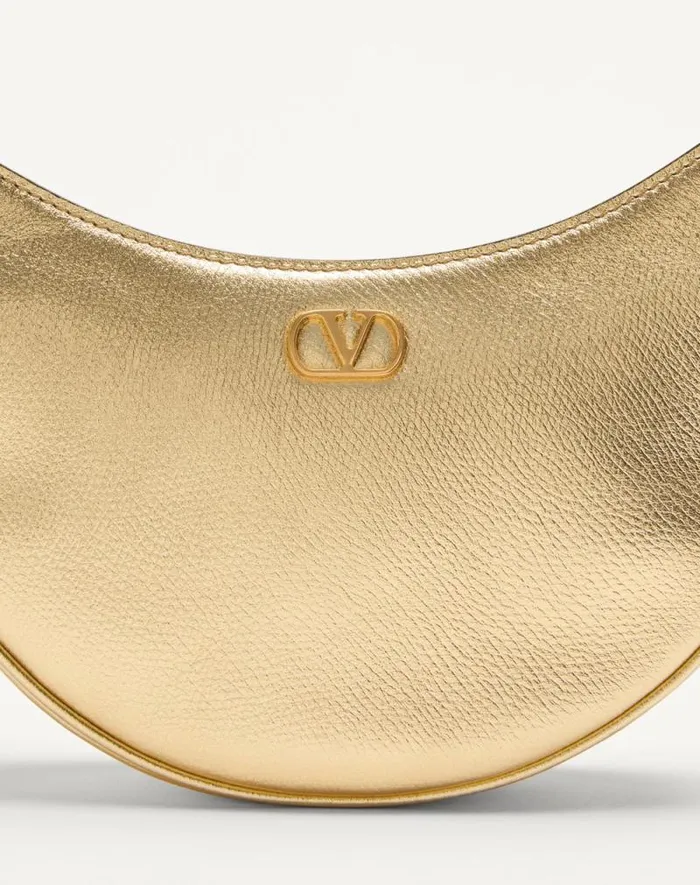 Valentino Shoulder Bags Woman Vlogo Signature Mini Hobo Bag In Laminated Grainy Calfskin For Woman In Antique Brass Antique Brass