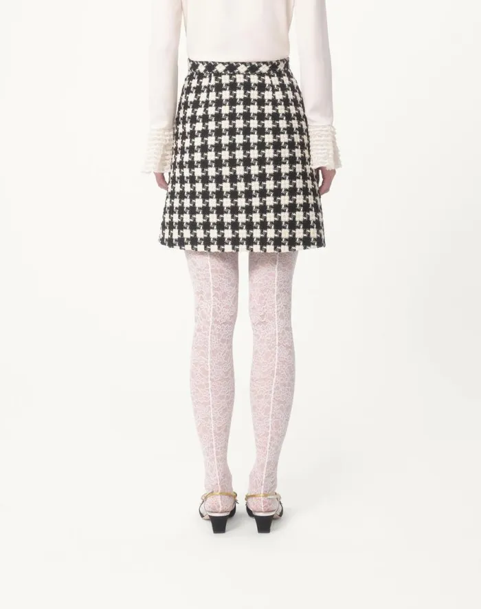 Valentino Skirts Woman Embroidered Damier Light Tweed Skirt For Woman In Ivoryblack Ivoryblack Valentino Skirts Woman Embroidered Damier Light Tweed Skirt For Woman In Ivoryblack Ivoryblack