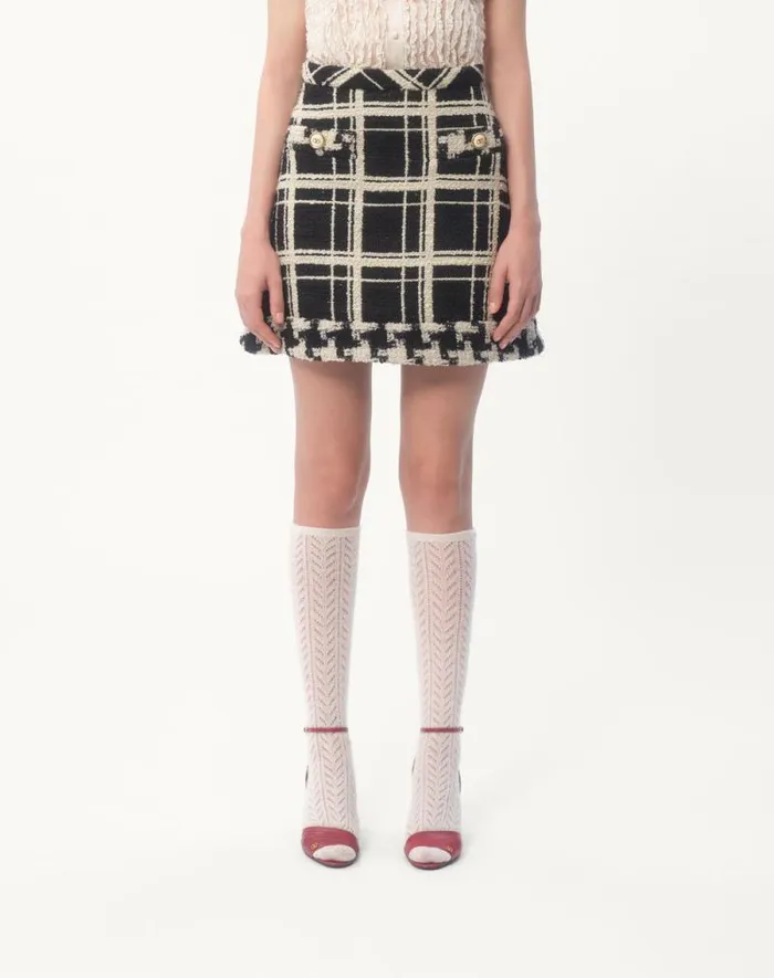 Valentino Skirts Woman Macro Check Tweed Skirt For Woman In Blackivory Blackivory Valentino Skirts Woman Macro Check Tweed Skirt For Woman In Blackivory Blackivory