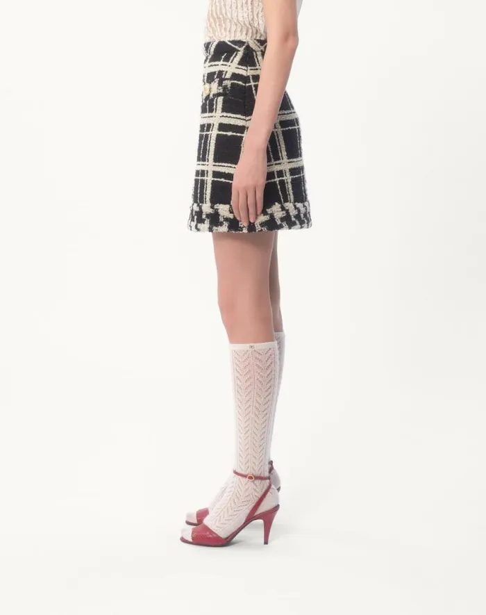 Valentino Skirts Woman Macro Check Tweed Skirt For Woman In Blackivory Blackivory Valentino Skirts Woman Macro Check Tweed Skirt For Woman In Blackivory Blackivory