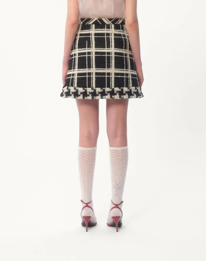 Valentino Skirts Woman Macro Check Tweed Skirt For Woman In Blackivory Blackivory Valentino Skirts Woman Macro Check Tweed Skirt For Woman In Blackivory Blackivory