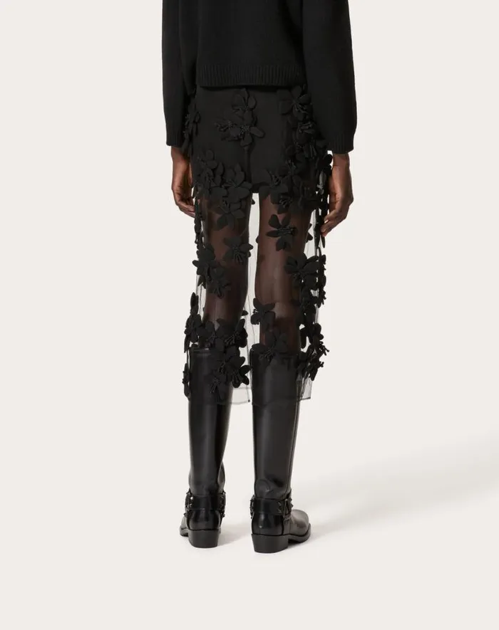 Valentino Skirts Woman Tulle Illusione Embroidered Midi Skirt For Woman In Black Black