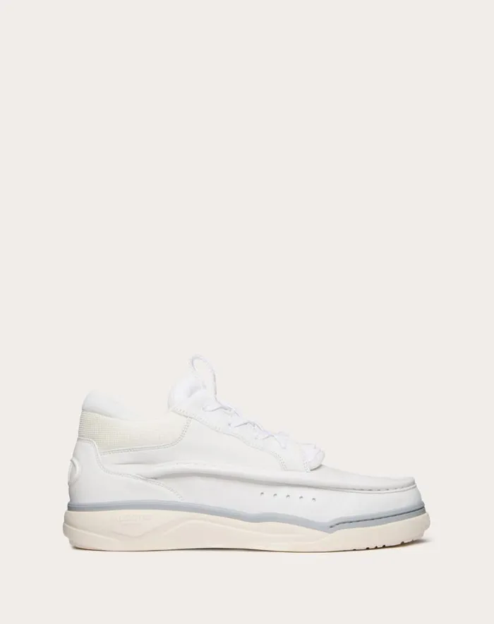 Valentino Sneakers Man Calfskin Leather Midtop Runboot Sneaker For Man In Whitesilverparrot Whitesilverparrot