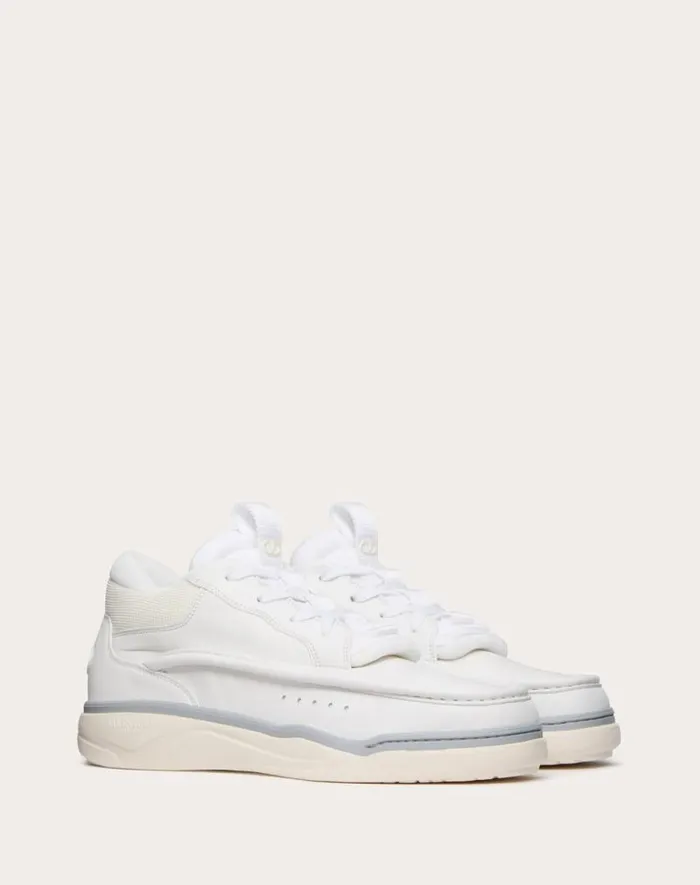 Valentino Sneakers Man Calfskin Leather Midtop Runboot Sneaker For Man In Whitesilverparrot Whitesilverparrot Valentino Sneakers Man Calfskin Leather Midtop Runboot Sneaker For Man In Whitesilverparrot Whitesilverparrot