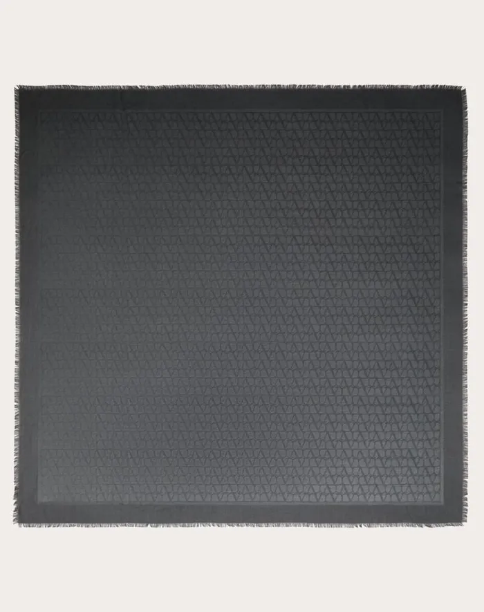 Valentino Soft Accessories Woman Toile Iconographe Wool And Silk Shawl For Woman In Black Black Valentino Soft Accessories Woman Toile Iconographe Wool And Silk Shawl For Woman In Black Black