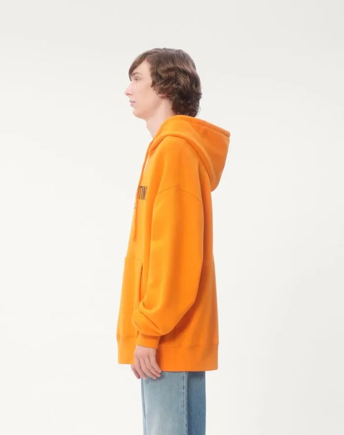Valentino Tshirts And Sweatshirts Man Cotton Hooded Sweatshirt With Chez Valentino Print For Man In Orange Orange Valentino Tshirts And Sweatshirts Man Cotton Hooded Sweatshirt With Chez Valentino Print For Man In Orange Orange