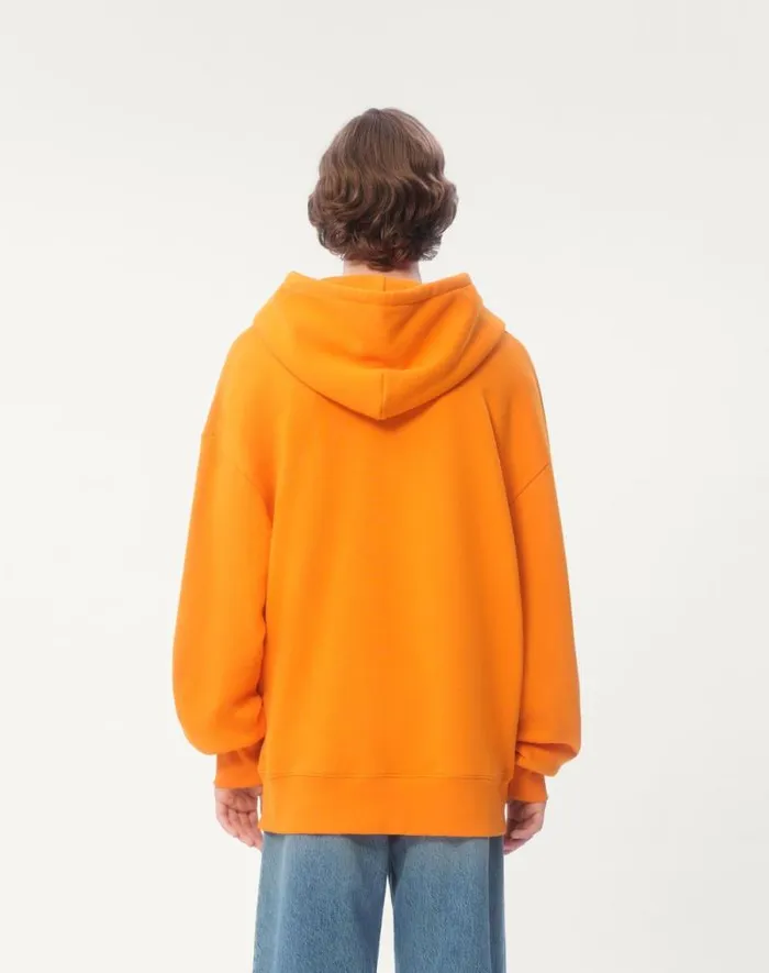 Valentino Tshirts And Sweatshirts Man Cotton Hooded Sweatshirt With Chez Valentino Print For Man In Orange Orange Valentino Tshirts And Sweatshirts Man Cotton Hooded Sweatshirt With Chez Valentino Print For Man In Orange Orange