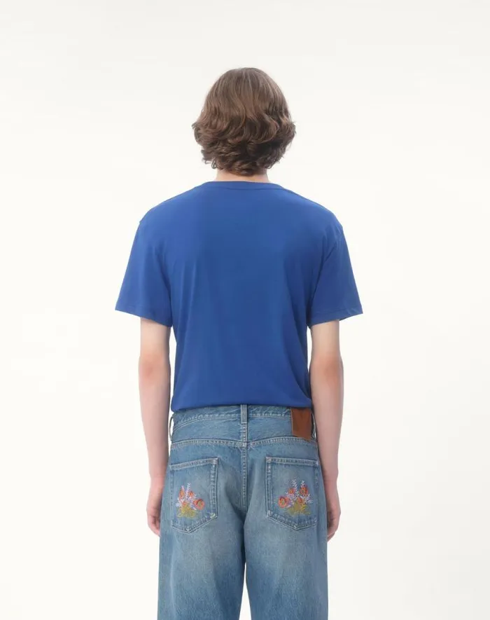 Valentino Tshirts And Sweatshirts Man Cotton Tshirt With Vlogo Patch For Man In Blue Blue Valentino Tshirts And Sweatshirts Man Cotton Tshirt With Vlogo Patch For Man In Blue Blue