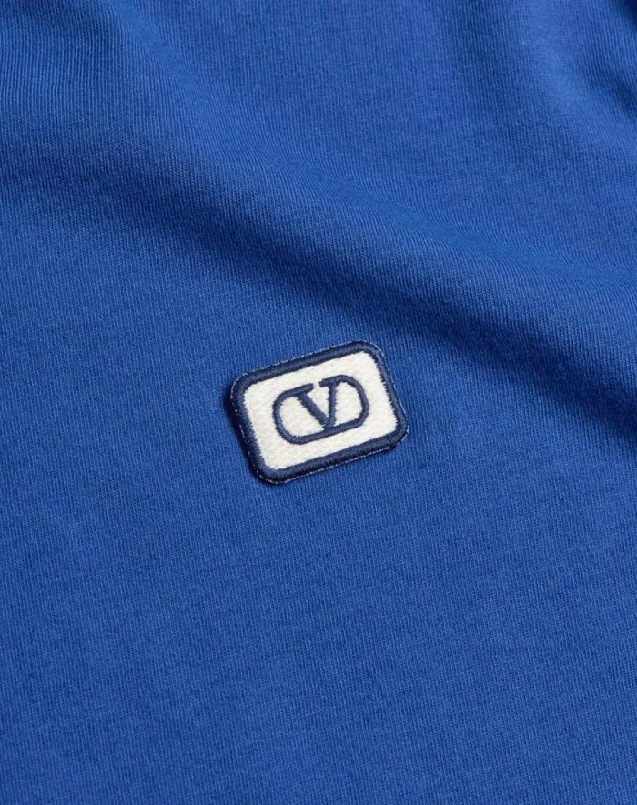Valentino Tshirts And Sweatshirts Man Cotton Tshirt With Vlogo Patch For Man In Blue Blue Valentino Tshirts And Sweatshirts Man Cotton Tshirt With Vlogo Patch For Man In Blue Blue