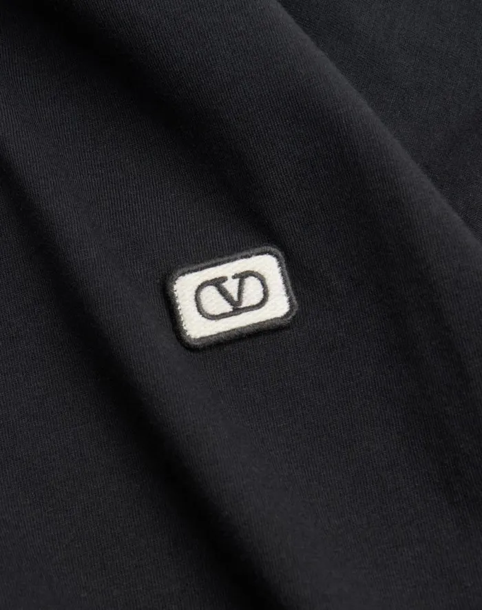 Valentino Tshirts And Sweatshirts Man Cotton Tshirt With Vlogo Patch For Man In Blue Blue Valentino Tshirts And Sweatshirts Man Cotton Tshirt With Vlogo Patch For Man In Blue Blue