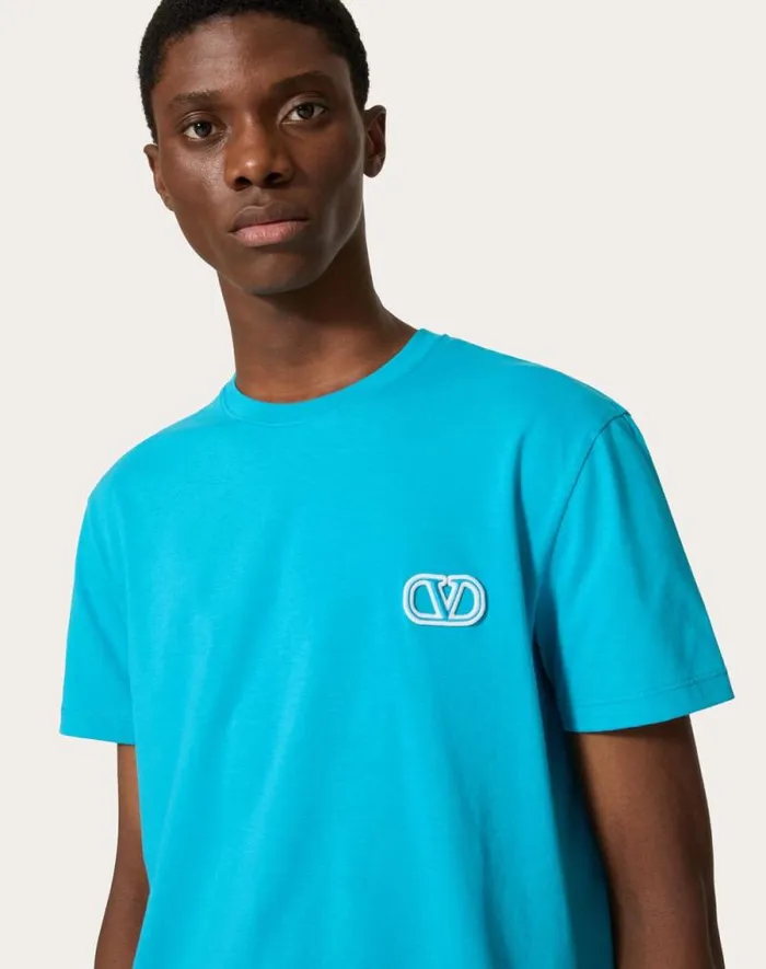 Valentino Tshirts And Sweatshirts Man Cotton Tshirt With Vlogo Signature Patch For Man In Mauve Mauve