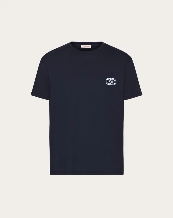 Valentino Tshirts And Sweatshirts Man Cotton Tshirt With Vlogo Signature Patch For Man In Mauve Mauve