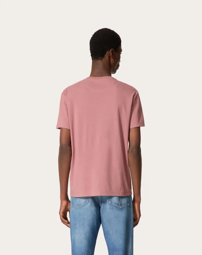 Valentino Tshirts And Sweatshirts Man Cotton Tshirt With Vlogo Signature Patch For Man In Mauve Mauve