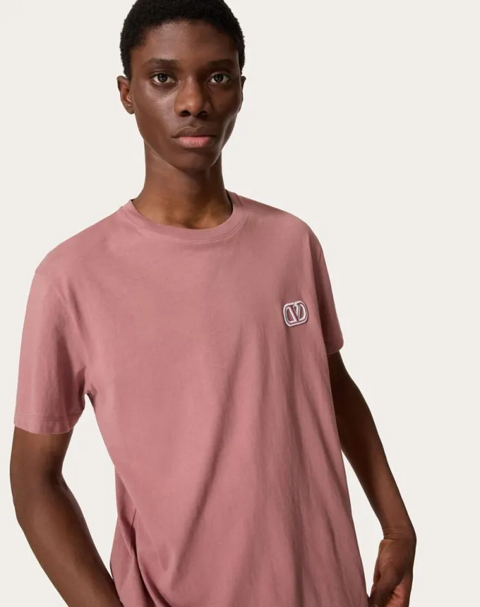 Valentino Tshirts And Sweatshirts Man Cotton Tshirt With Vlogo Signature Patch For Man In Mauve Mauve