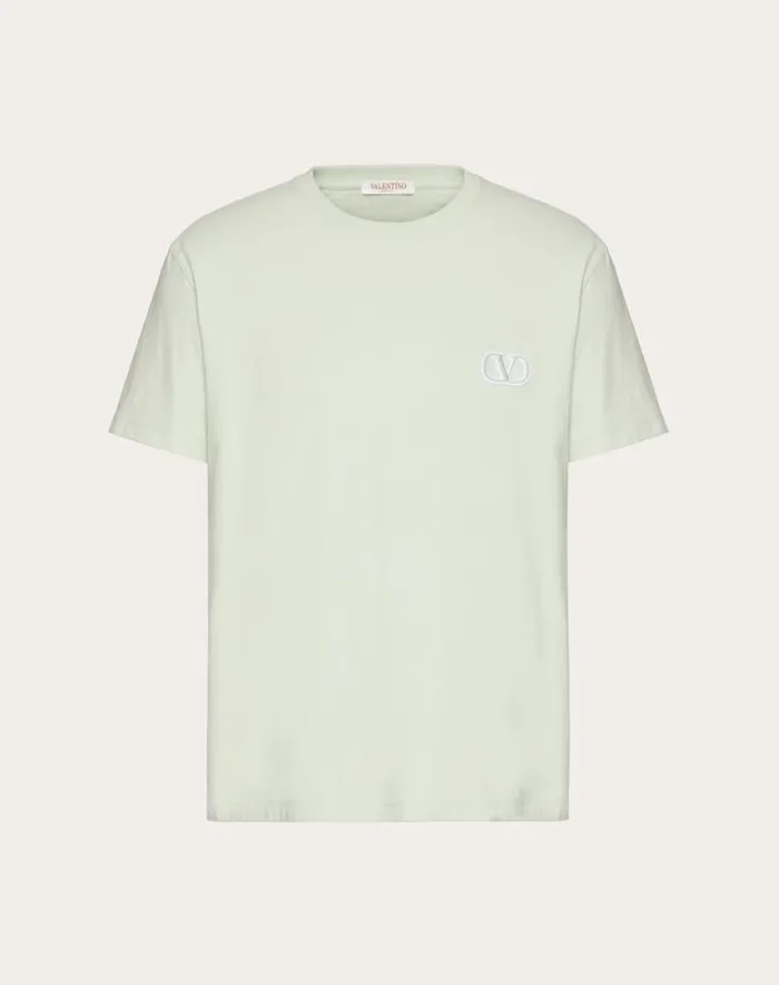 Valentino Tshirts And Sweatshirts Man Cotton Tshirt With Vlogo Signature Patch For Man In Mauve Mauve