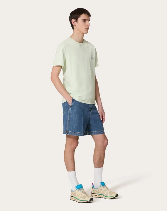 Valentino Tshirts And Sweatshirts Man Cotton Tshirt With Vlogo Signature Patch For Man In Mauve Mauve