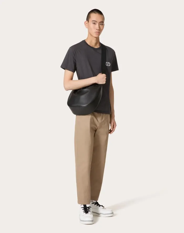 Valentino Tshirts And Sweatshirts Man Cotton Tshirt With Vlogo Signature Patch For Man In Mauve Mauve