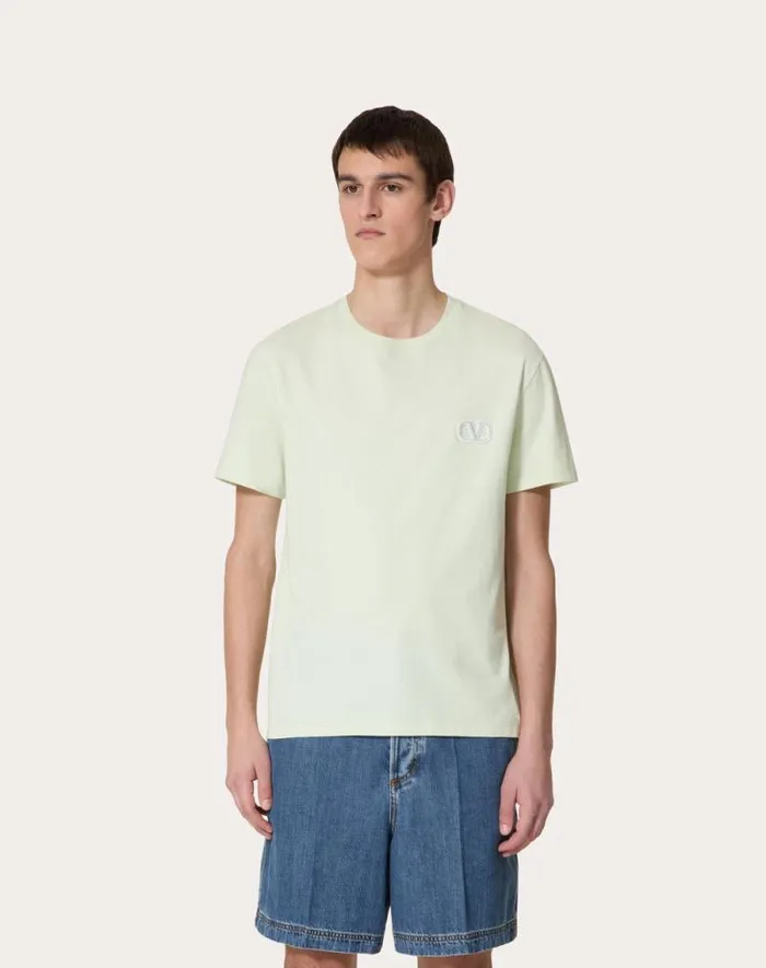Valentino Tshirts And Sweatshirts Man Cotton Tshirt With Vlogo Signature Patch For Man In Mauve Mauve
