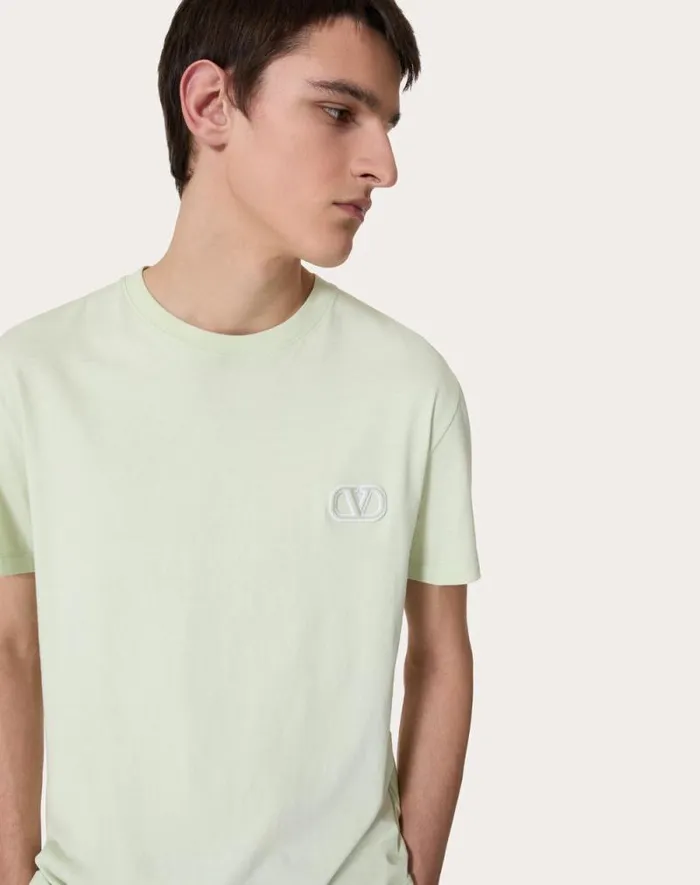 Valentino Tshirts And Sweatshirts Man Cotton Tshirt With Vlogo Signature Patch For Man In Mauve Mauve