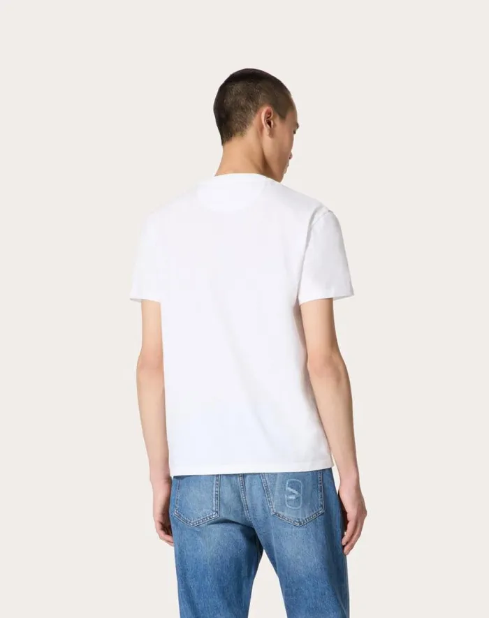 Valentino Tshirts And Sweatshirts Man Cotton Tshirt With Vlogo Signature Patch For Man In Mauve Mauve