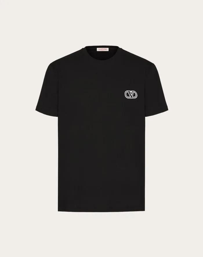 Valentino Tshirts And Sweatshirts Man Cotton Tshirt With Vlogo Signature Patch For Man In Mauve Mauve