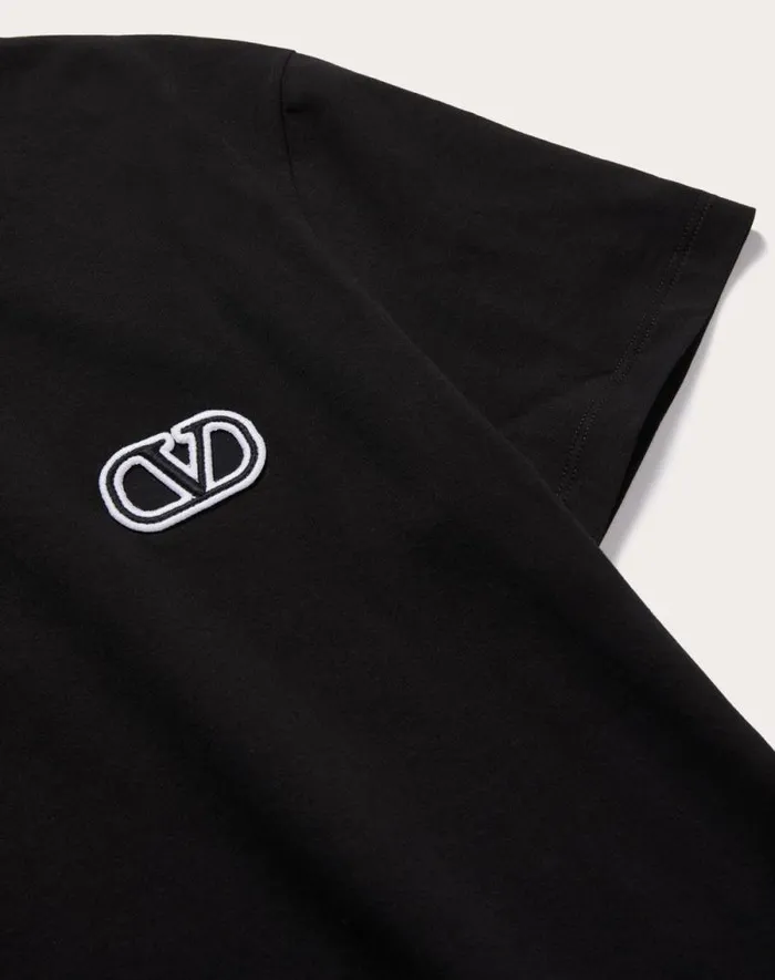 Valentino Tshirts And Sweatshirts Man Cotton Tshirt With Vlogo Signature Patch For Man In Mauve Mauve