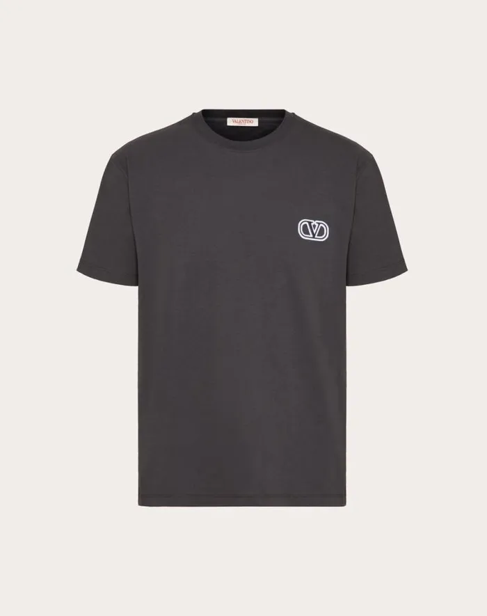 Valentino Tshirts And Sweatshirts Man Cotton Tshirt With Vlogo Signature Patch For Man In Mauve Mauve