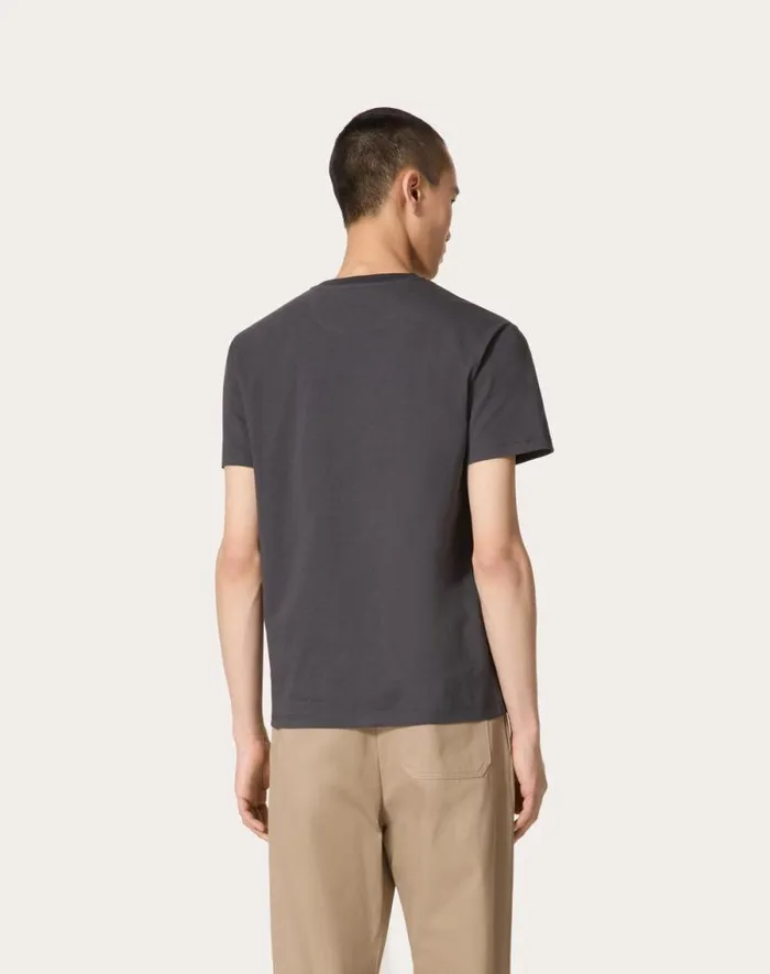 Valentino Tshirts And Sweatshirts Man Cotton Tshirt With Vlogo Signature Patch For Man In Mauve Mauve