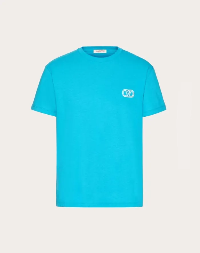 Valentino Tshirts And Sweatshirts Man Cotton Tshirt With Vlogo Signature Patch For Man In Mauve Mauve