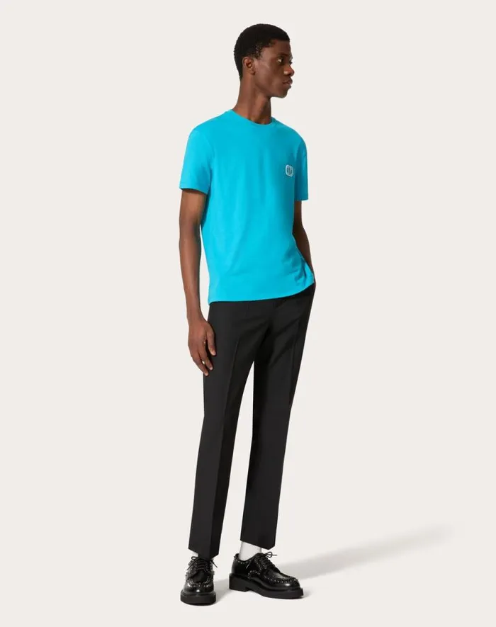 Valentino Tshirts And Sweatshirts Man Cotton Tshirt With Vlogo Signature Patch For Man In Mauve Mauve