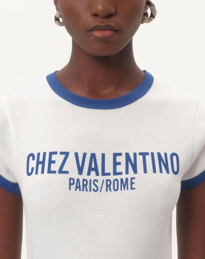 Valentino Tshirts And Sweatshirts Woman Jersey Cotton Tshirt For Woman In Ivoryelectric Blue Ivoryelectric Blue Valentino Tshirts And Sweatshirts Woman Jersey Cotton Tshirt For Woman In Ivoryelectric Blue Ivoryelectric Blue