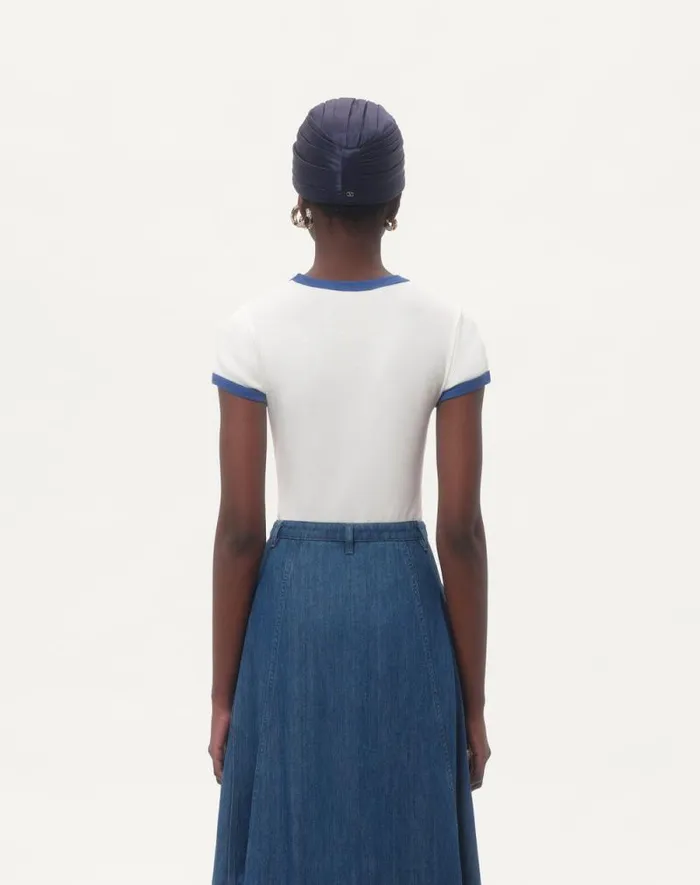 Valentino Tshirts And Sweatshirts Woman Jersey Cotton Tshirt For Woman In Ivoryelectric Blue Ivoryelectric Blue Valentino Tshirts And Sweatshirts Woman Jersey Cotton Tshirt For Woman In Ivoryelectric Blue Ivoryelectric Blue