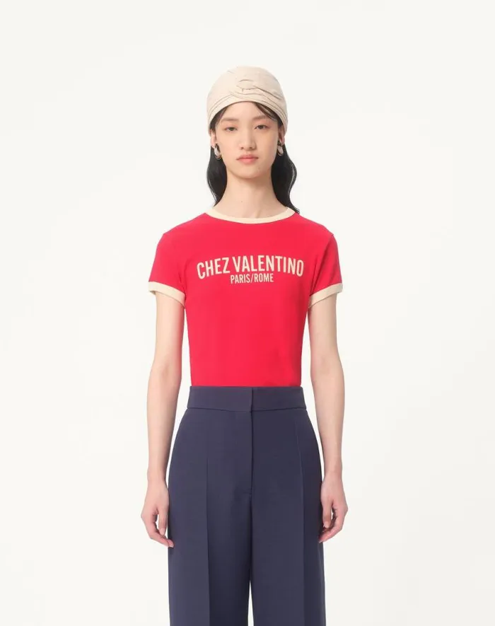 Valentino Tshirts And Sweatshirts Woman Jersey Cotton Tshirt For Woman In Ivoryelectric Blue Ivoryelectric Blue Valentino Tshirts And Sweatshirts Woman Jersey Cotton Tshirt For Woman In Ivoryelectric Blue Ivoryelectric Blue