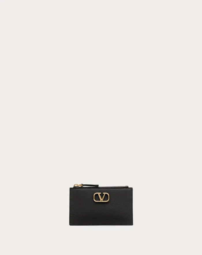 Valentino Wallets And Small Leather Goods Woman Vlogo Signature Grainy Calfskin Cardholder For Woman In Black Black