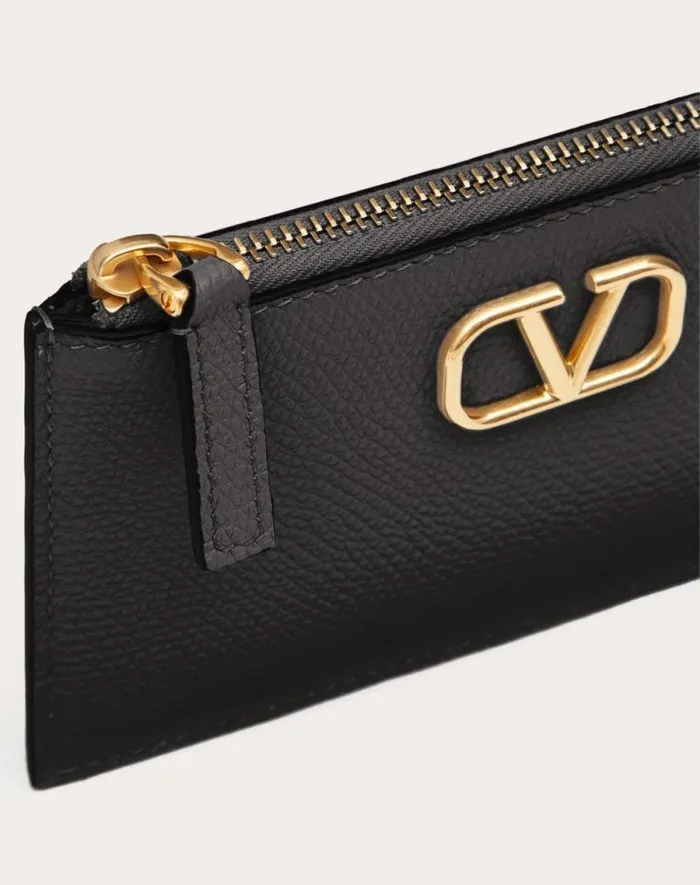 Valentino Wallets And Small Leather Goods Woman Vlogo Signature Grainy Calfskin Cardholder For Woman In Black Black