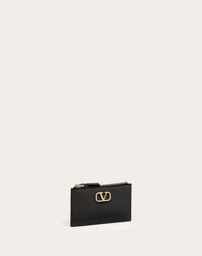Valentino Wallets And Small Leather Goods Woman Vlogo Signature Grainy Calfskin Cardholder For Woman In Black Black