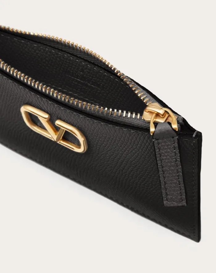 Valentino Wallets And Small Leather Goods Woman Vlogo Signature Grainy Calfskin Cardholder For Woman In Black Black