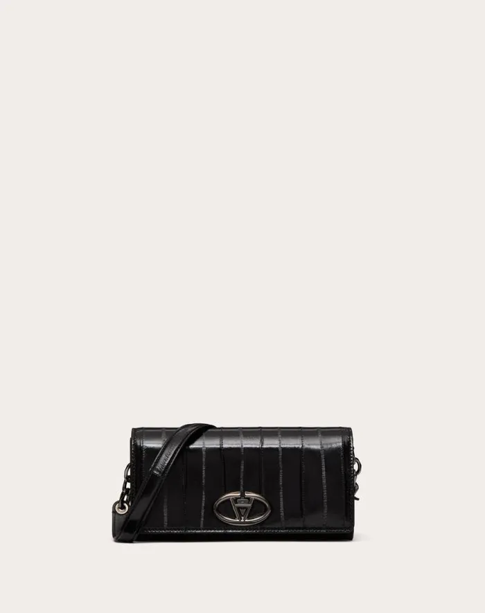 Valentino Wallets And Small Leather Goods Woman Vlogo The Bold Edition Eel Skin Wallet With Shoulder Strap For Woman In Black Black Valentino Wallets And Small Leather Goods Woman Vlogo The Bold Edition Eel Skin Wallet With Shoulder Strap For Woman In Black Black