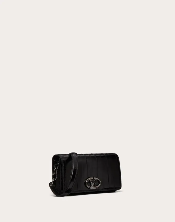 Valentino Wallets And Small Leather Goods Woman Vlogo The Bold Edition Eel Skin Wallet With Shoulder Strap For Woman In Black Black Valentino Wallets And Small Leather Goods Woman Vlogo The Bold Edition Eel Skin Wallet With Shoulder Strap For Woman In Black Black