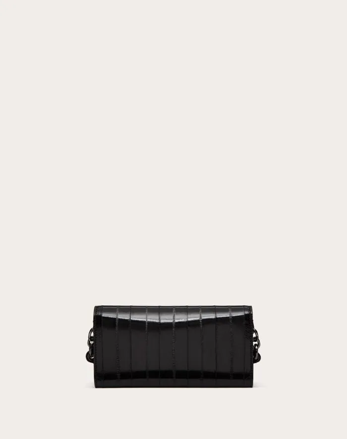 Valentino Wallets And Small Leather Goods Woman Vlogo The Bold Edition Eel Skin Wallet With Shoulder Strap For Woman In Black Black Valentino Wallets And Small Leather Goods Woman Vlogo The Bold Edition Eel Skin Wallet With Shoulder Strap For Woman In Black Black