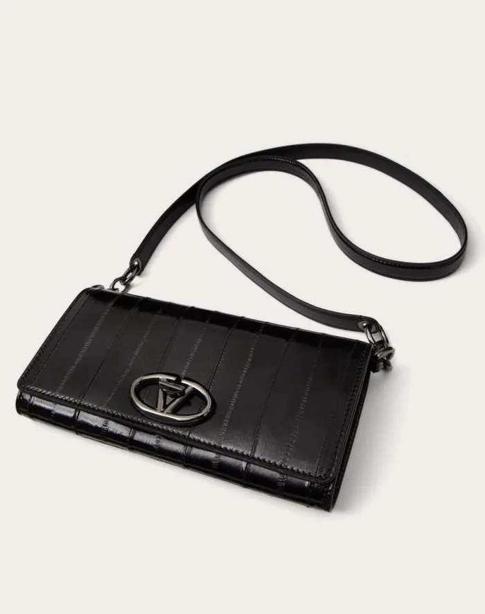Valentino Wallets And Small Leather Goods Woman Vlogo The Bold Edition Eel Skin Wallet With Shoulder Strap For Woman In Black Black Valentino Wallets And Small Leather Goods Woman Vlogo The Bold Edition Eel Skin Wallet With Shoulder Strap For Woman In Black Black