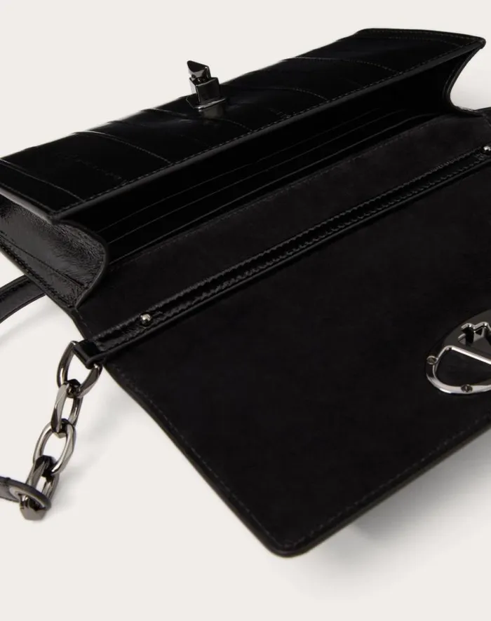 Valentino Wallets And Small Leather Goods Woman Vlogo The Bold Edition Eel Skin Wallet With Shoulder Strap For Woman In Black Black Valentino Wallets And Small Leather Goods Woman Vlogo The Bold Edition Eel Skin Wallet With Shoulder Strap For Woman In Black Black